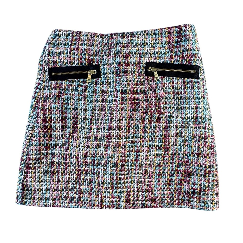 Colorful Tweed Loft‎ Womens Multi Color  Mini Skirt Size 2 Zipper Pockets A-Line